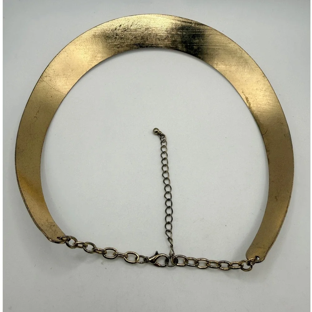 Gold Tone Textured Collar Necklace Adjustable Torque Statement Choker